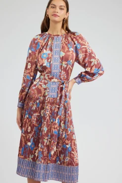 Current Air Midi Dresses-Botanical High Neck Dress CHESTNUTMLT