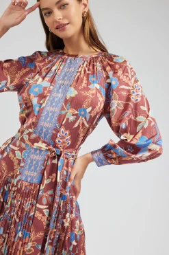 Current Air Midi Dresses-Botanical High Neck Dress CHESTNUTMLT