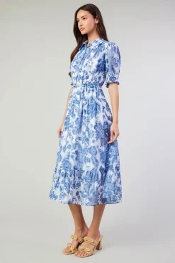 Current Air Midi Dresses-Botanical Jacquard Midi Dress BLUEFLORAL
