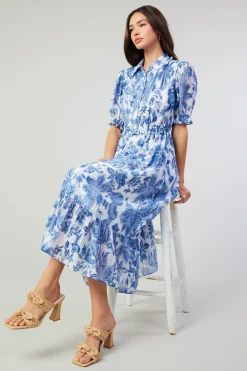Current Air Midi Dresses-Botanical Jacquard Midi Dress BLUEFLORAL