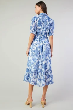 Current Air Midi Dresses-Botanical Jacquard Midi Dress BLUEFLORAL