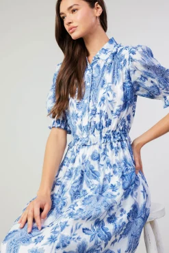 Current Air Midi Dresses-Botanical Jacquard Midi Dress BLUEFLORAL