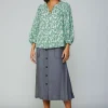 Current Air Long Sleeve Tops-Botanical Jacquard Raglan Blouse GREEN