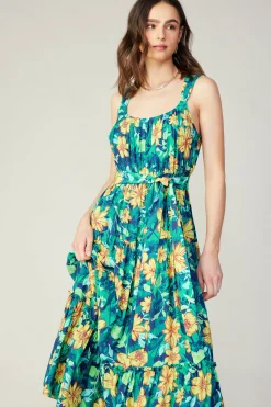 Current Air Midi Dresses-Botanical Tiered Ruffle Dress YELLOWFLORALMLT