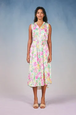Current Air Midi Dresses-Botanical Watercolor Midi Dress PINKMLTFLORAL