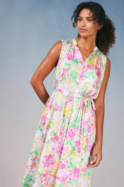 Current Air Midi Dresses-Botanical Watercolor Midi Dress PINKMLTFLORAL