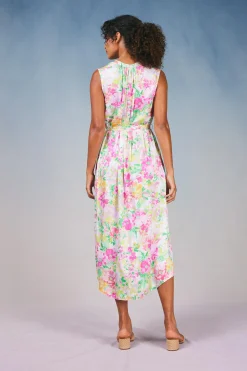 Current Air Midi Dresses-Botanical Watercolor Midi Dress PINKMLTFLORAL
