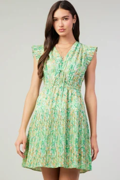 Current Air Mini Dresses-Briene Pleated Mini Dress GREENMLT