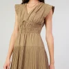Current Air Mini Dresses-Briene Pleated Mini Dress LATTE