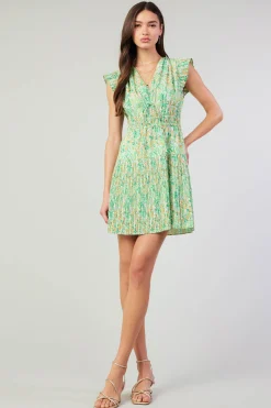 Current Air Mini Dresses-Briene Pleated Mini Dress GREENMLT