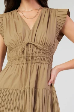 Current Air Mini Dresses-Briene Pleated Mini Dress LATTE