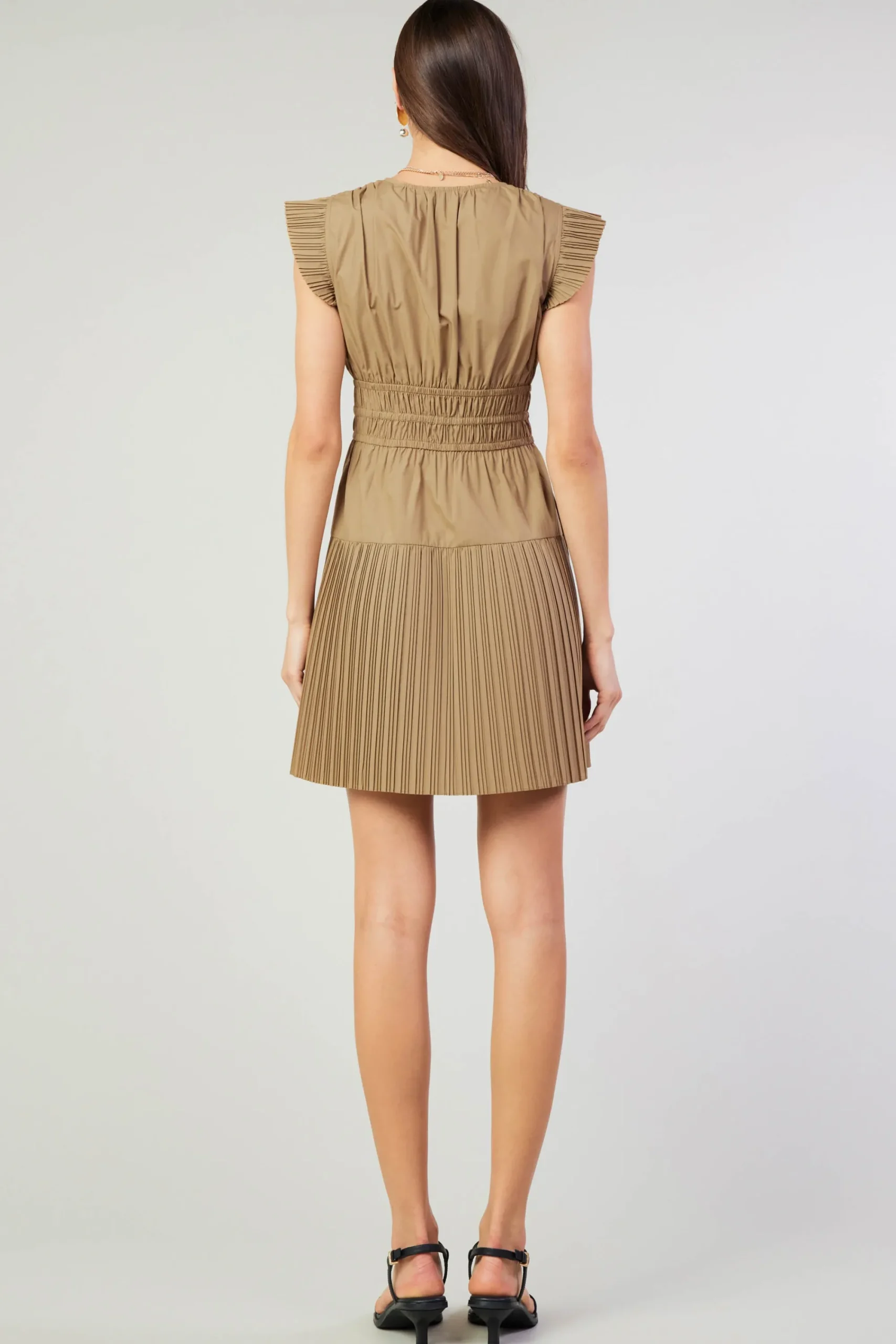 Current Air Mini Dresses-Briene Pleated Mini Dress LATTE