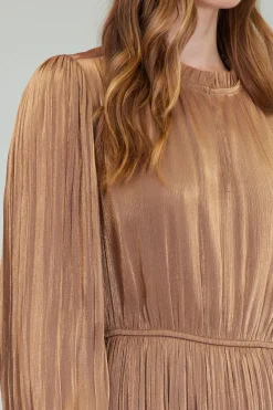 Current Air Midi Dresses-Bristol Pleated Midi Dress BRONZE