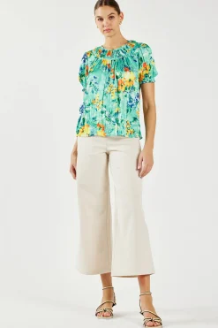 Current Air Short Sleeve Tops-Brooklyn Crinkle Top AQUA