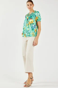 Current Air Short Sleeve Tops-Brooklyn Crinkle Top AQUA