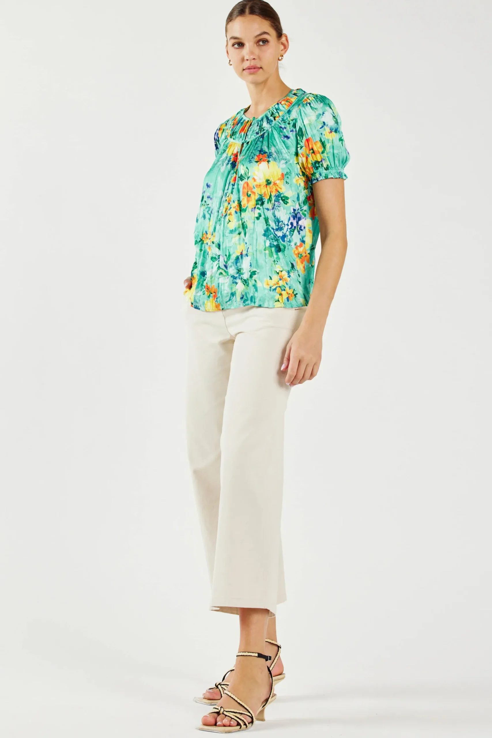 Current Air Short Sleeve Tops-Brooklyn Crinkle Top AQUA