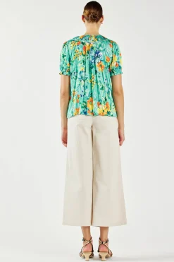 Current Air Short Sleeve Tops-Brooklyn Crinkle Top AQUA