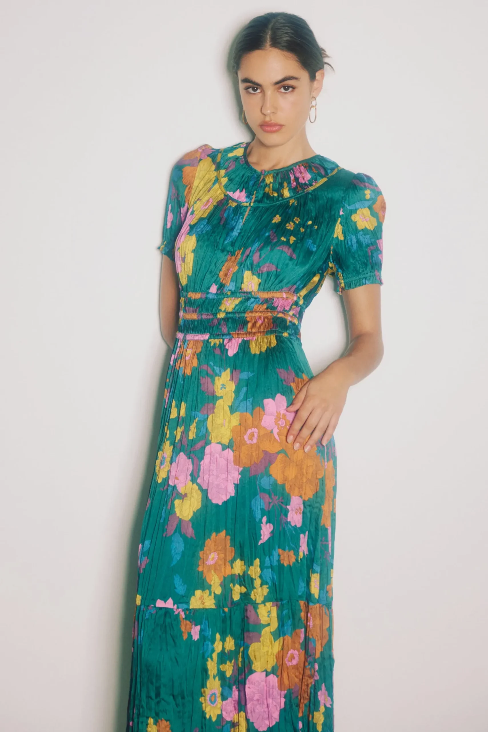 Current Air Midi Dresses-Brooklyn Floral Midi Dress GREENFLORAL