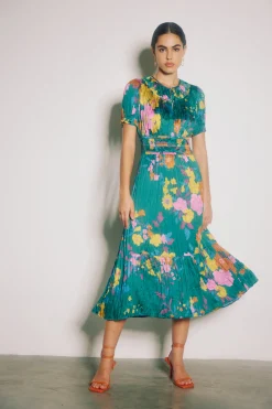 Current Air Midi Dresses-Brooklyn Floral Midi Dress GREENFLORAL