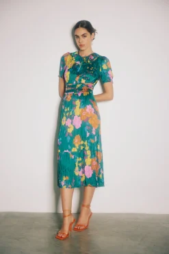 Current Air Midi Dresses-Brooklyn Floral Midi Dress GREENFLORAL