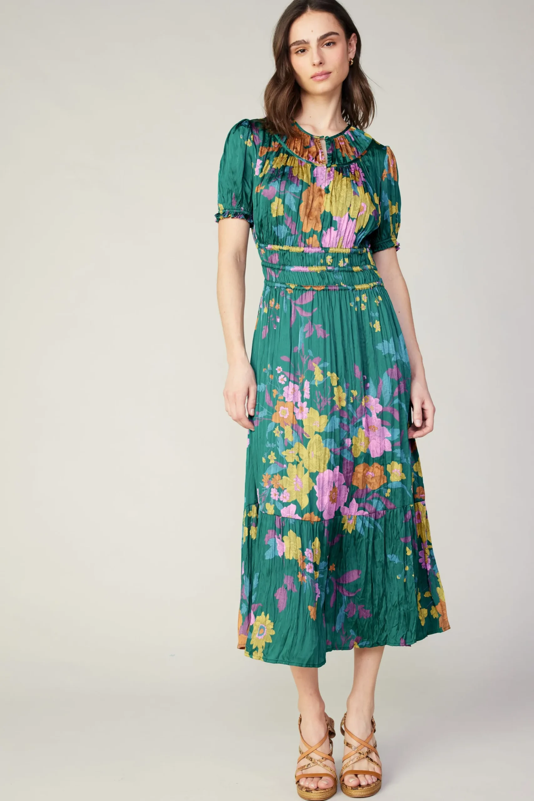 Current Air Midi Dresses-Brooklyn Floral Midi Dress GREENFLORAL
