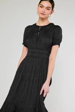 Current Air Midi Dresses-Brooklyn Pleated Midi Dress BLACK