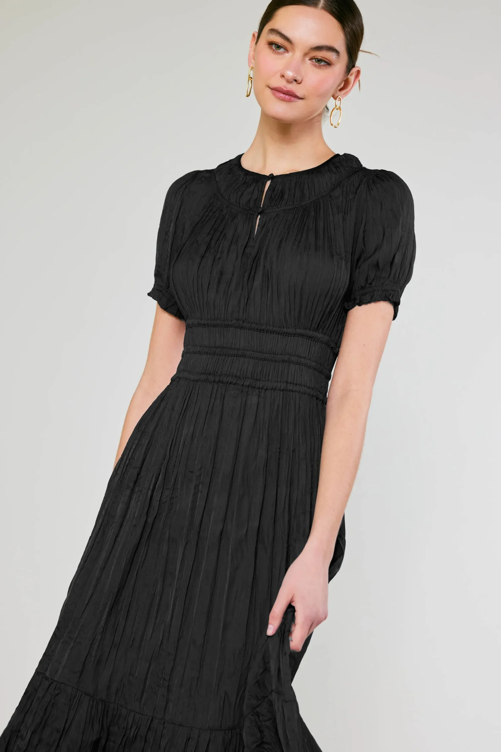 Current Air Midi Dresses-Brooklyn Pleated Midi Dress BLACK