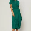 Current Air Midi Dresses-Brooklyn Pleated Midi Dress EMERALDGREEN