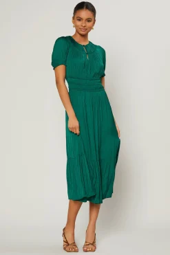 Current Air Midi Dresses-Brooklyn Pleated Midi Dress EMERALDGREEN