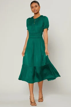 Current Air Midi Dresses-Brooklyn Pleated Midi Dress EMERALDGREEN