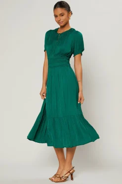 Current Air Midi Dresses-Brooklyn Pleated Midi Dress EMERALDGREEN