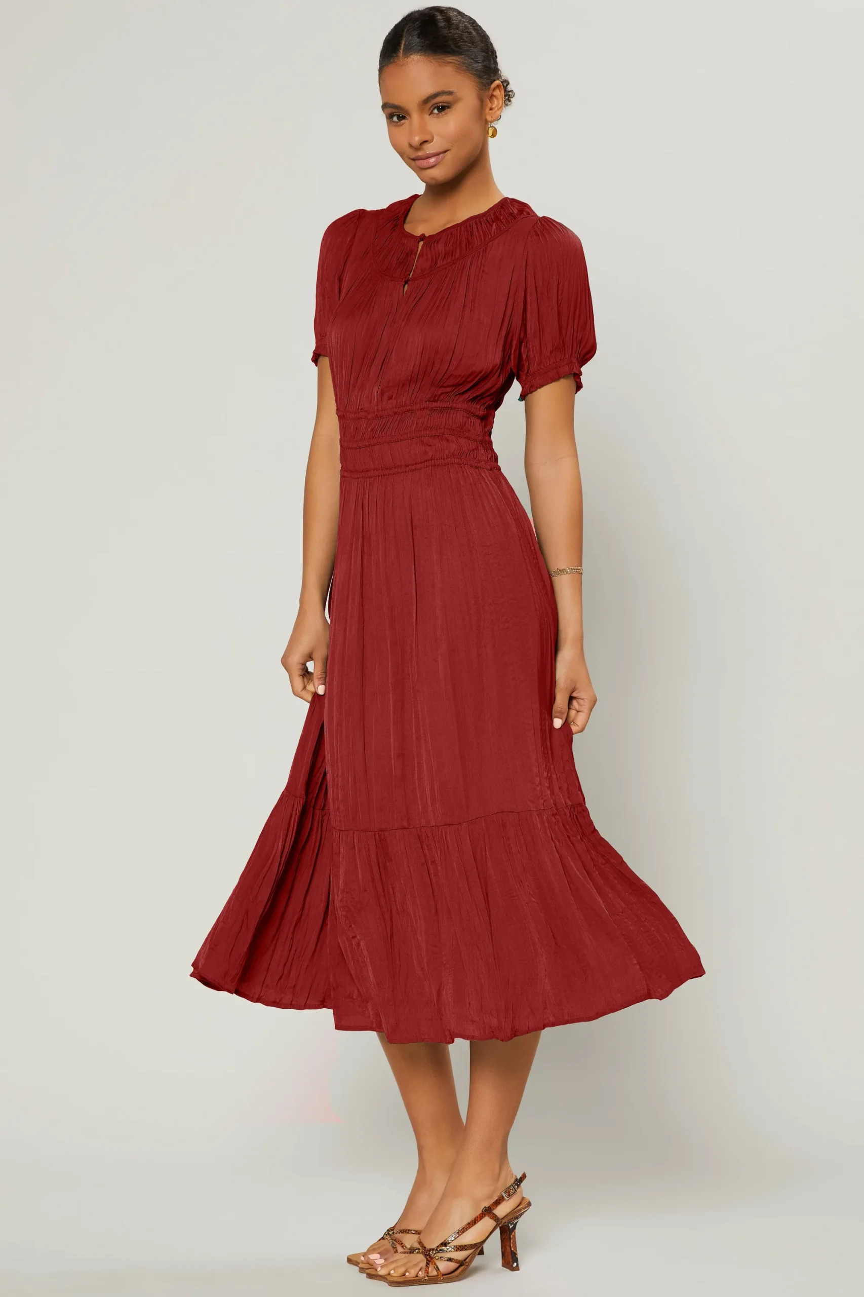 Current Air Midi Dresses-Brooklyn Pleated Midi Dress RED