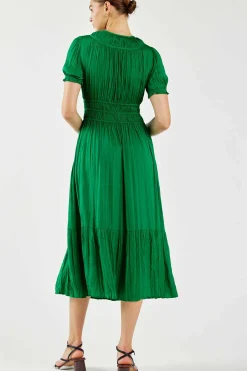 Current Air Midi Dresses-Brooklyn Pleated Midi Dress DEEPSPRINGGREEN