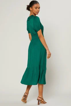 Current Air Midi Dresses-Brooklyn Pleated Midi Dress EMERALDGREEN
