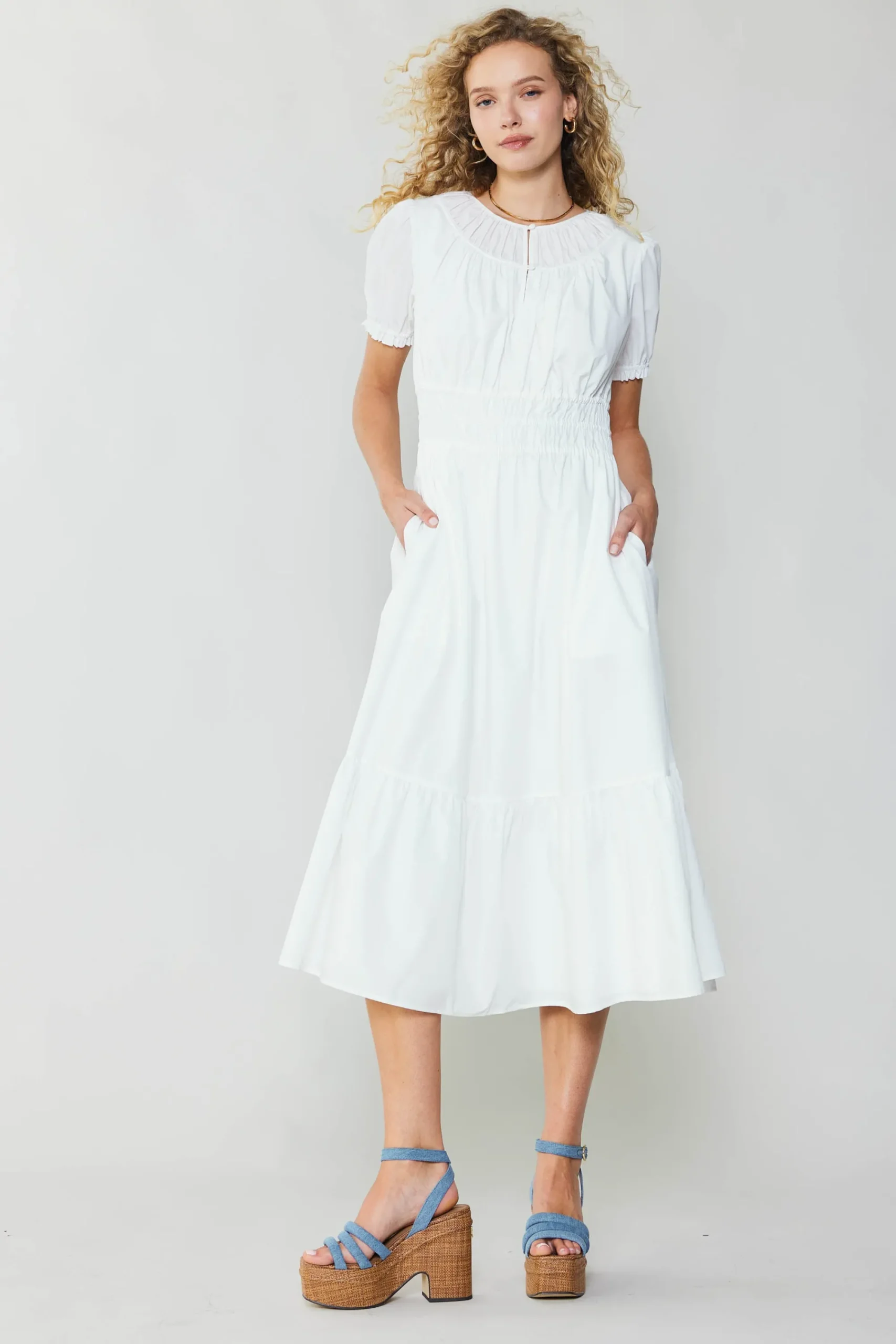 Current Air Midi Dresses-Brooklyn Poplin Midi Dress WHITE