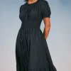 Current Air Midi Dresses-Brooklyn Poplin Midi Dress BLACK