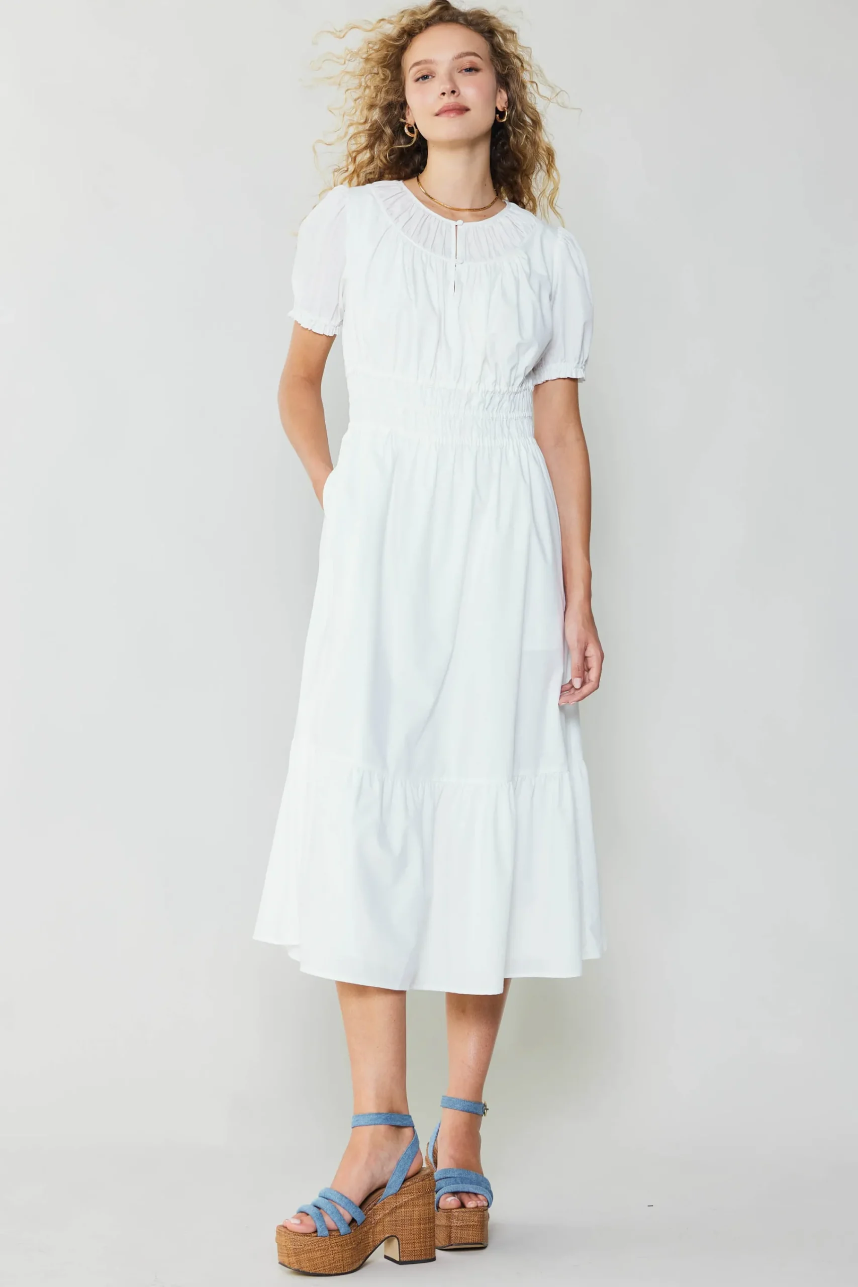 Current Air Midi Dresses-Brooklyn Poplin Midi Dress WHITE