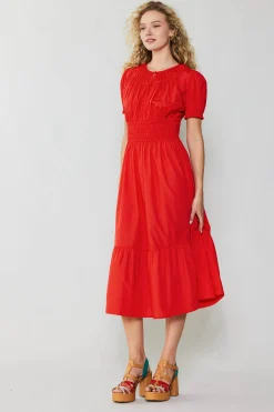 Current Air Midi Dresses-Brooklyn Poplin Midi Dress RED