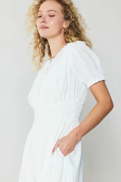 Current Air Midi Dresses-Brooklyn Poplin Midi Dress WHITE