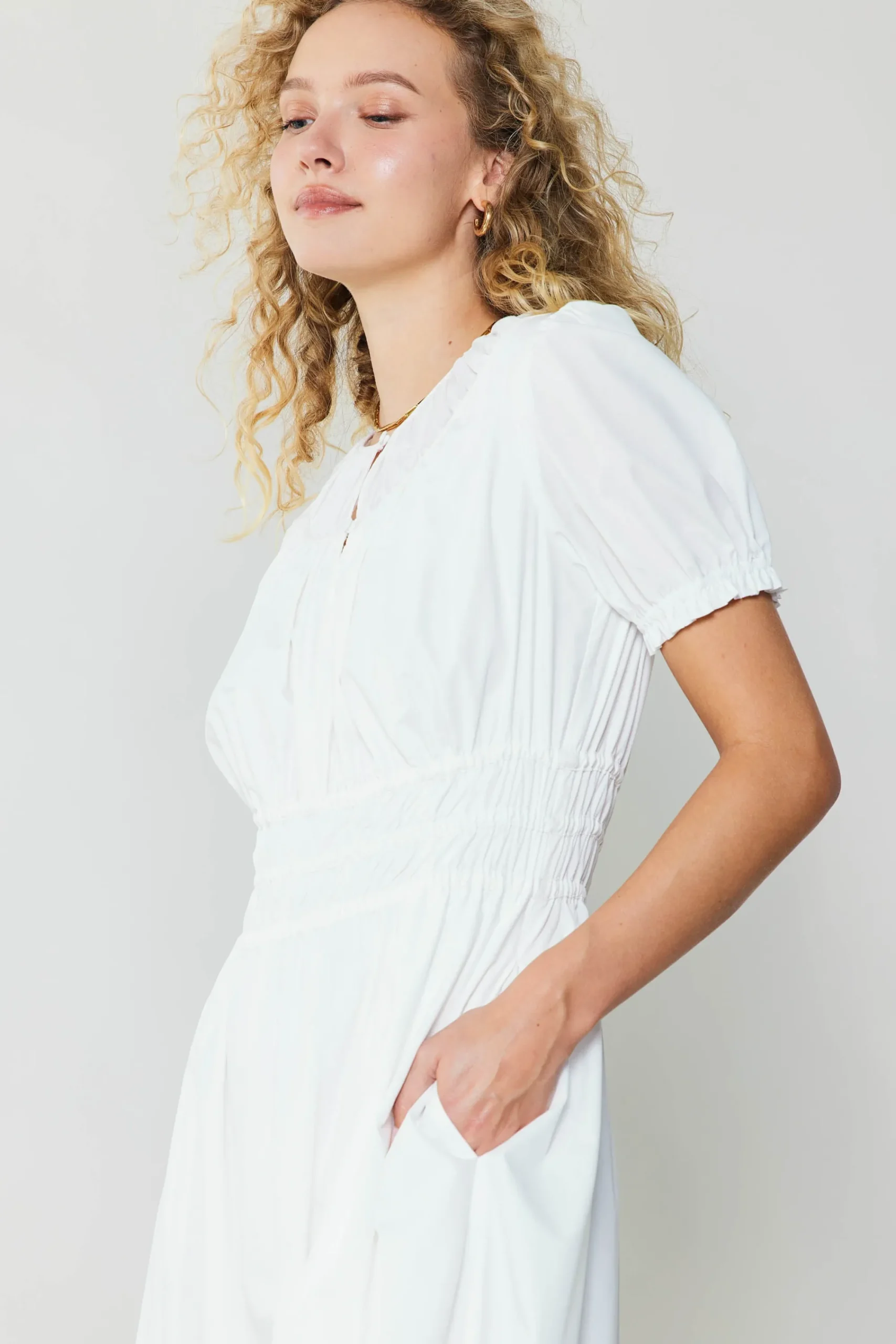 Current Air Midi Dresses-Brooklyn Poplin Midi Dress WHITE