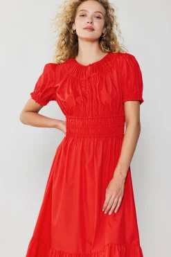 Current Air Midi Dresses-Brooklyn Poplin Midi Dress RED