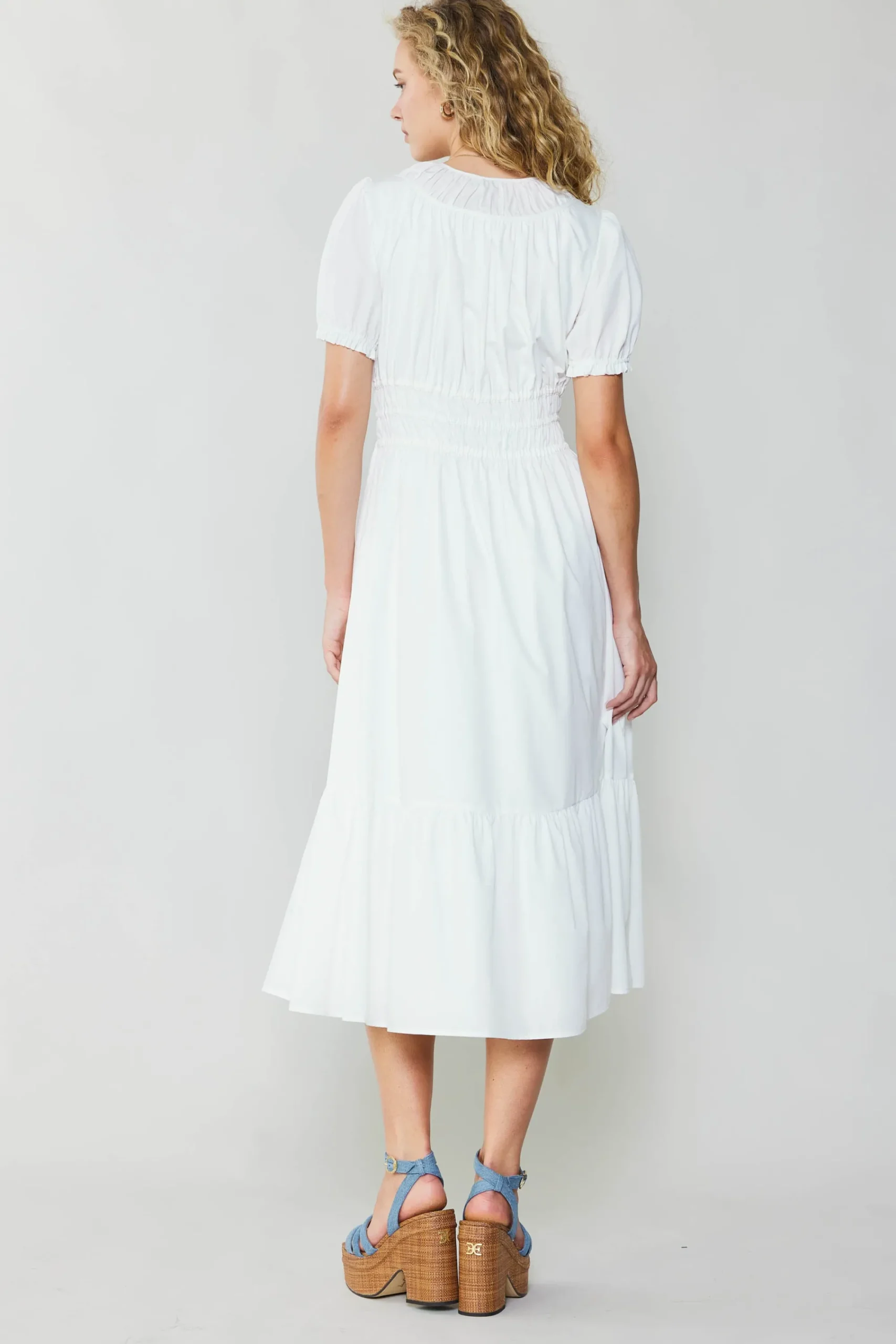 Current Air Midi Dresses-Brooklyn Poplin Midi Dress WHITE