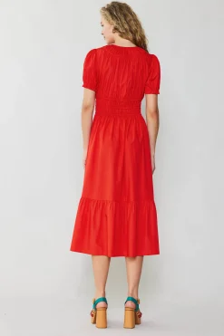 Current Air Midi Dresses-Brooklyn Poplin Midi Dress RED