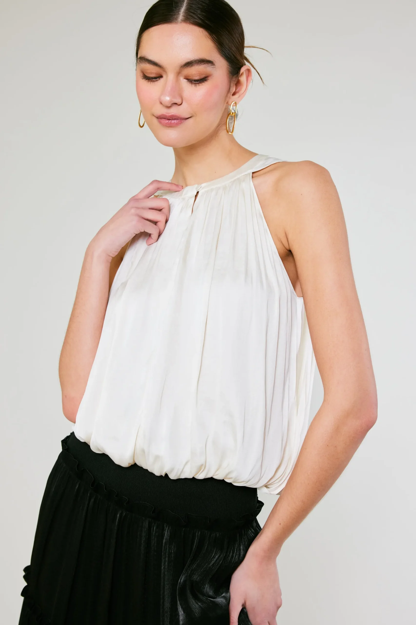 Current Air Sleeveless Tops-Bubble Hem Blouse CREAM