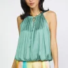 Current Air Sleeveless Tops-Bubble Hem Blouse SAGEGREEN