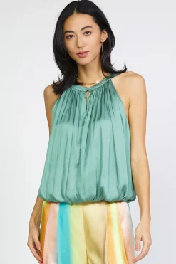 Current Air Sleeveless Tops-Bubble Hem Blouse SAGEGREEN
