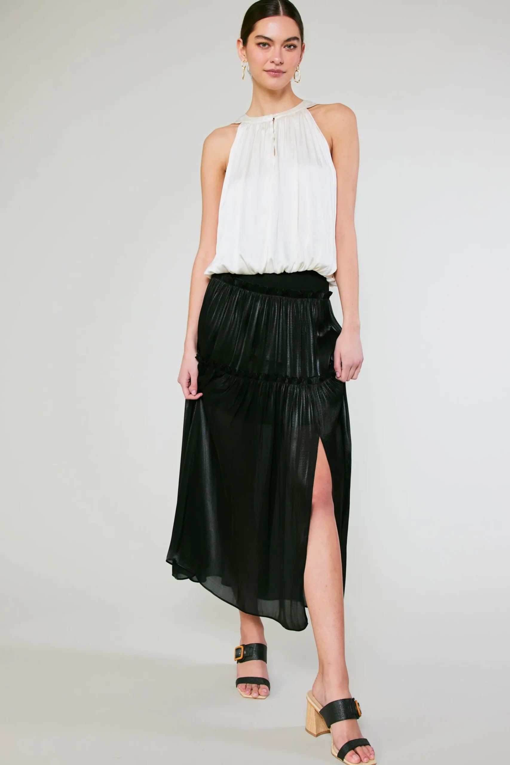 Current Air Sleeveless Tops-Bubble Hem Blouse CREAM