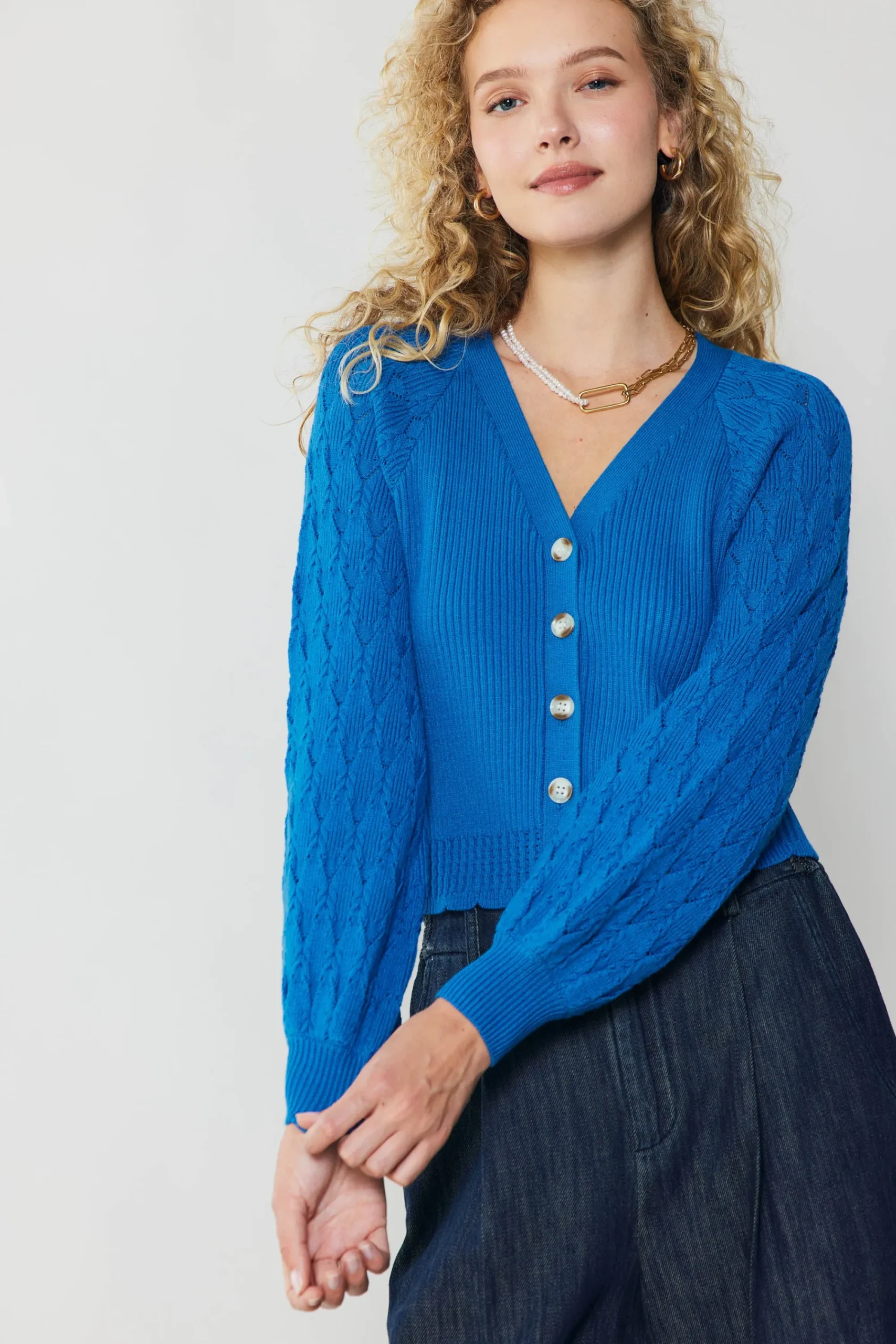 Current Air Cardigans | Long Sleeve Tops-Button Cardigan BLUE