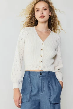 Current Air Cardigans | Long Sleeve Tops-Button Cardigan CREAM