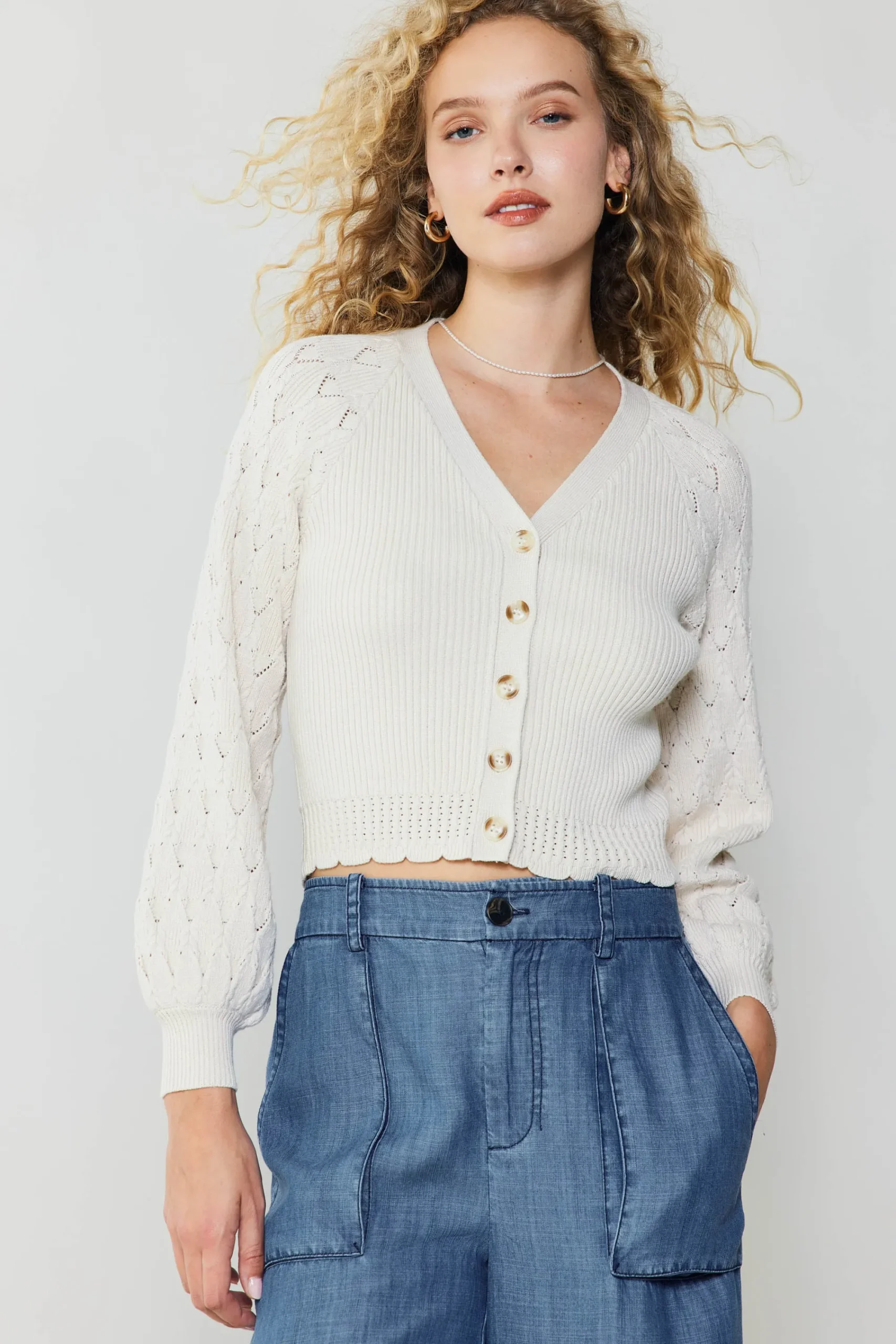 Current Air Cardigans | Long Sleeve Tops-Button Cardigan CREAM